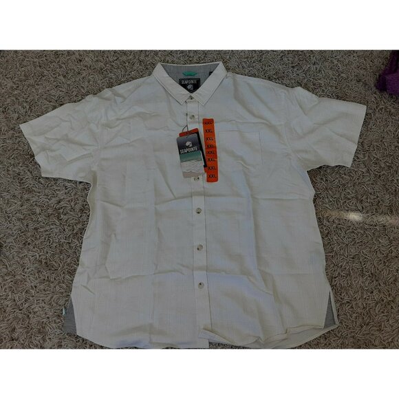 NWT NEW Cream White Plaid Seapointe Mens Button Front Dress Shirt XXL - Picture 1 of 4